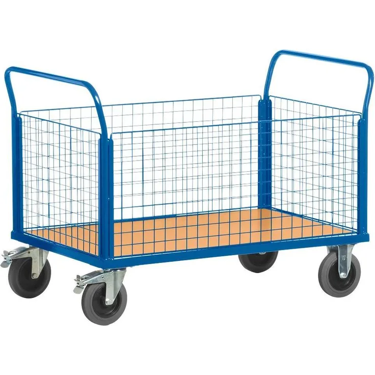 Rollcart Gitter-Vierwandwagen 02-6118, Transportwagen mit 600 kg Tragkraft, blau, 80,0 x 137,0 x 99,0 cm, herausnehmbare Gitterwände