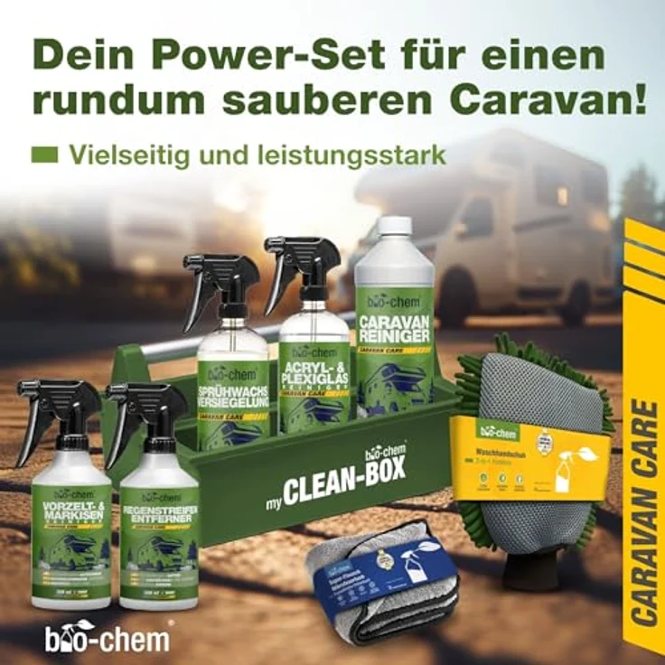 bio-chem Caravan Außenpflege PREMIUM-SET 8-teilig Allzweckreiniger, für Fenster, Glas, Vorzelt, Planen, 3750 ml – Bild 2