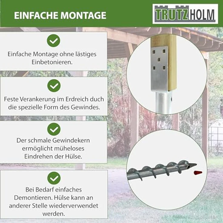 TRUTZHOLM U-Profil Bodenhülse zum Einschrauben, 6x langlebige feuerverzinkte Bodenhülsen 9x9 cm, 68,5 cm Länge, einfache Montage ohne Betonieren – Bild 6