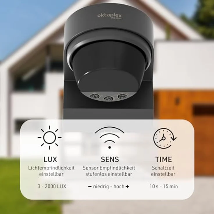 Oktaplex lighting Eva Bewegungsmelder, Infrarot Bewegungsmelder für Außen mit 12 m Reichweite, 240 Grad Erfassungswinkel, IP65, anthrazit – Bild 4