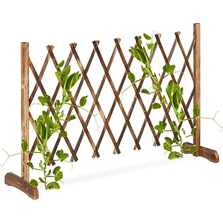 Relaxdays Rankgitter Holz, ausziehbar bis 185 cm, Rankhilfe Kletterpflanzen, Scherengitter freistehend, Garten, Natur – Bild 1
