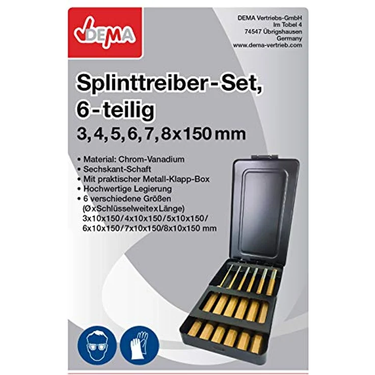 DEMA Splinttreiber Durchtreiber Set 6-teilig, präzise Austreiber für Metallbearbeitung, kompakte Metallbox, robust und langlebig – Bild 4