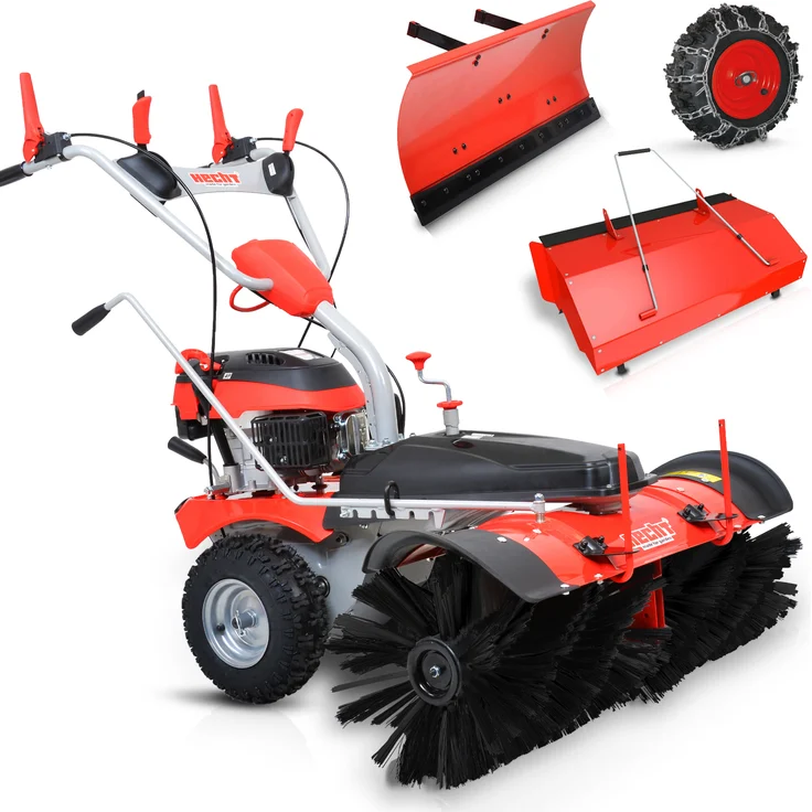HECHT 8101 S, Benzin Kehrmaschine im Set 1 mit Schneeschild und Auffangbox, 4-Takt-Motor, 100 cm Arbeitsbreite