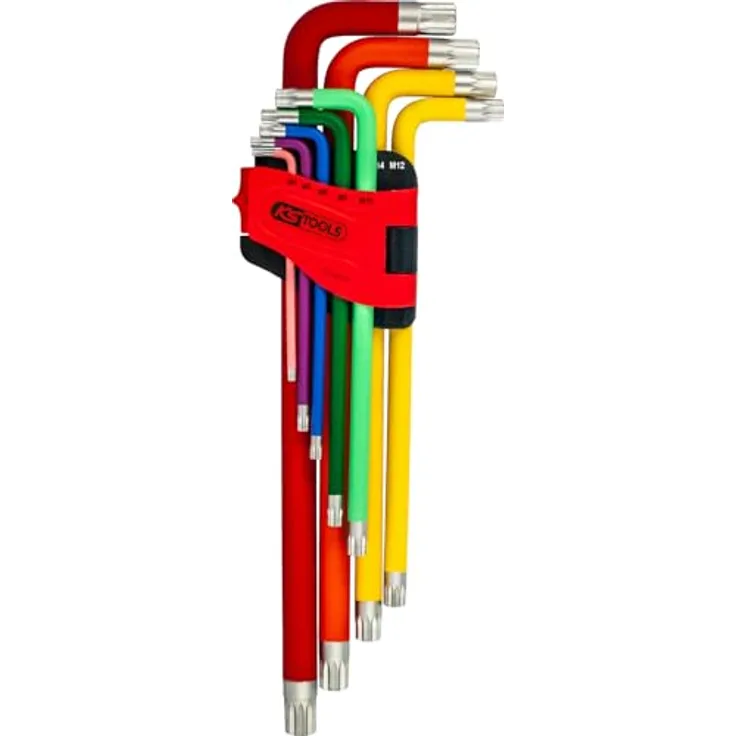 KS Tools 151.4510 XZN Winkelschraubendreher-Set, 9-teilig, extra lange Ausführung, farbcodiert, durchgehend gehärtet, matt verchromt, Spezial-Werkzeugstahl, inklusive stabilem Klapphalter