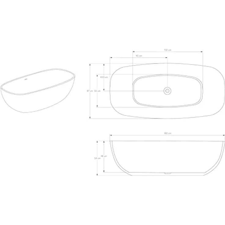 Bernstein OCEAN STONE Freistehende Badewanne, Mineralguss Weiß Matt 180 x 87 cm, für 2-Sitzer, inkl. Ab-/Überlaufgarnitur – Bild 6