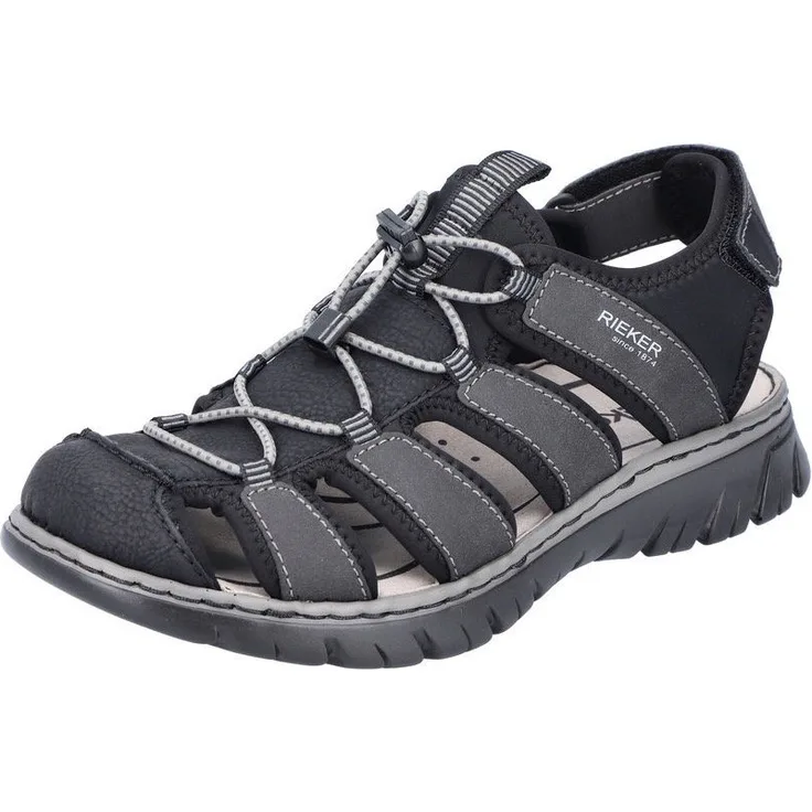Rieker Sandale, Sommerschuh, Klettschuh, Freizeitsandale, Gummizug, Schellverschluss, schwarz