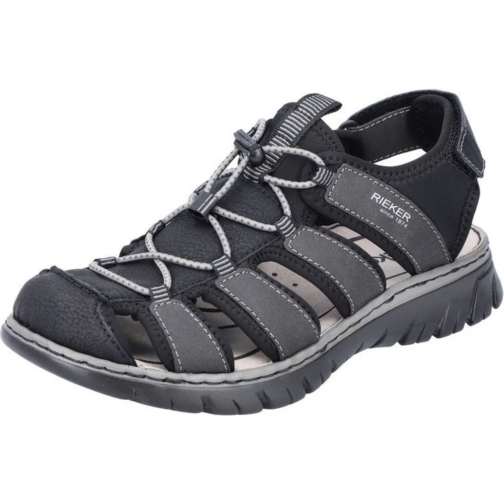 Rieker Sandale, Sommerschuh, Klettschuh, Freizeitsandale, Gummizug, Schellverschluss, schwarz – Bild 1