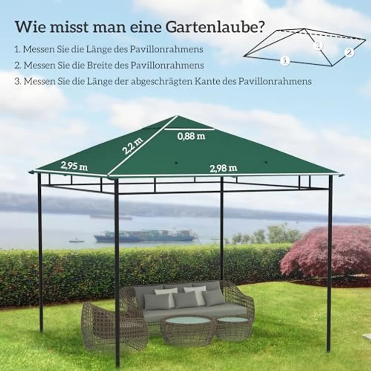 Outsunny Pavillon-Ersatzdach Outsunny Pavillondach, Ersatzdach, Pavillonabdeckung, Grün, 295 x 295 cm (Wasserundurchlässig, UV-resistent) – Bild 4