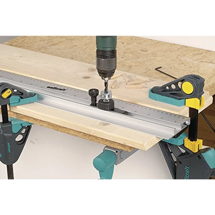 wolfcraft Dübelleiste 4650000 – Präzise Bohrschablone zum Möbelbau von Schränken & Regalen – Für Dübelverbindungen und Lochreihen – 32mm Raster – Bild 3
