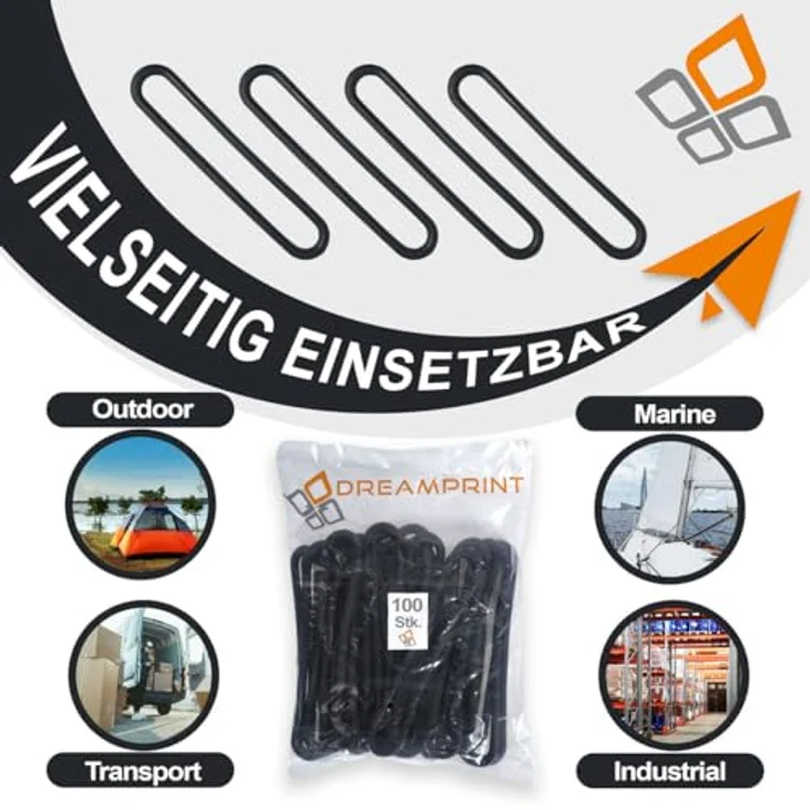 Dreamprint 100x Gummispannringe 20 cm 8 mm oval schwarz Gummischlinge Gummi-Spannring Gummiband Gummispanner für Anhänger LKW Plane – Bild 3