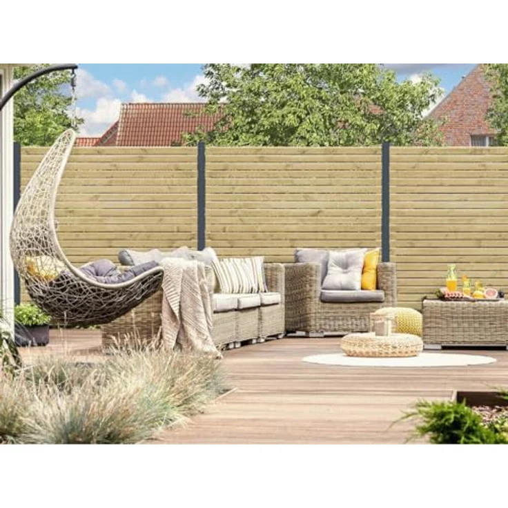 WOODTEX Rhombus Sichtschutzzaun 180x180 cm, DIY Bausatz aus Kiefer mit Pfosten und Kanthölzern für Terrasse und Balkon, Lärmschutz und Windschutz, grün – Bild 2