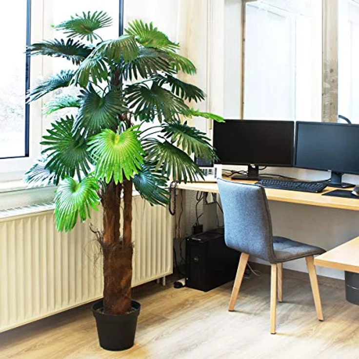 Künstliche Palme Pflanze Kunstpflanze Palmbaum Fächerpalme Deko Zimmerpflanze Kunstbaum künstlich im Kunststofftopf Plastikpflanze 180 cm Decovego – Bild 2