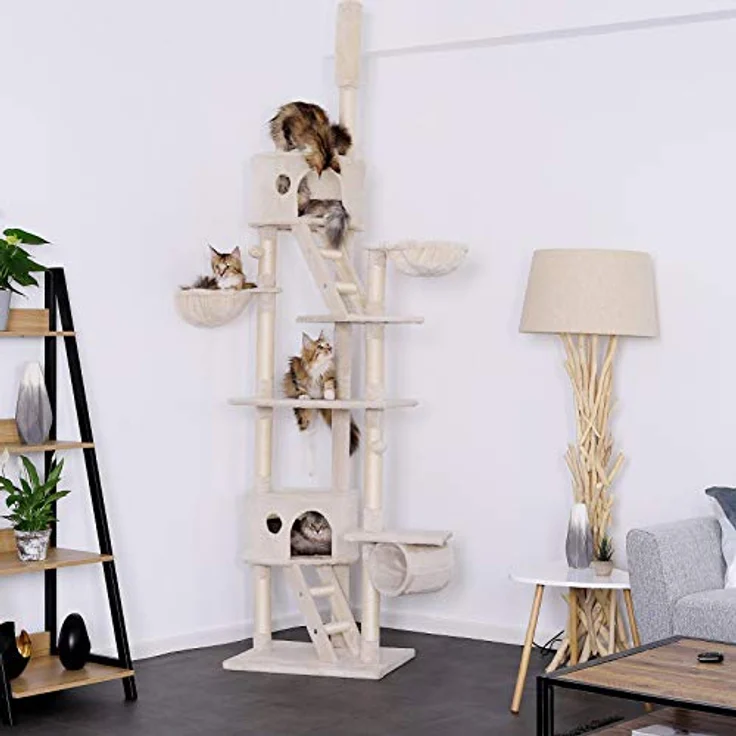 lionto Kratzbaum XXL Kletterbaum Katzenkratzbaum Katzenbaum höhenverstellbar 230-250 cm, beige – Bild 2