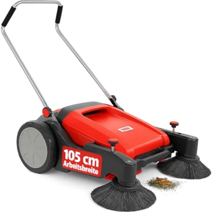 Hecht Handkehrmaschine 8105, 105 cm Arbeitsbreite, 2 x Ø 350 mm Bürsten, 48L Behälter, 3800 qm/h Flächenleistung, ergonomischer Führungsholm – Bild 1