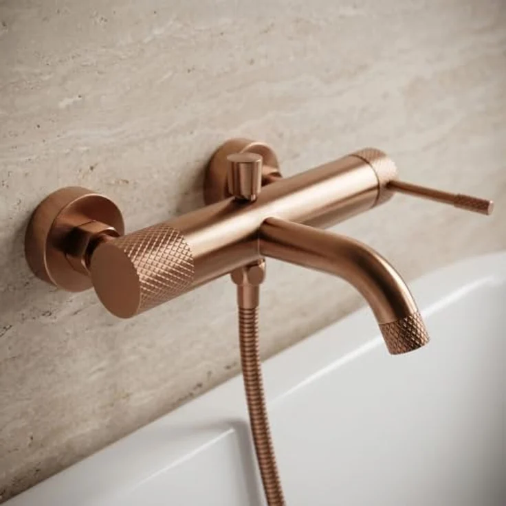 wohnwerk.idee Wannenarmatur Badewanne Armatur inkl. Handbrause, Gold Matt, Chrom, Kupfer Matt, präzise Temperaturregulierung, Diamant-Rändelung – Bild 4