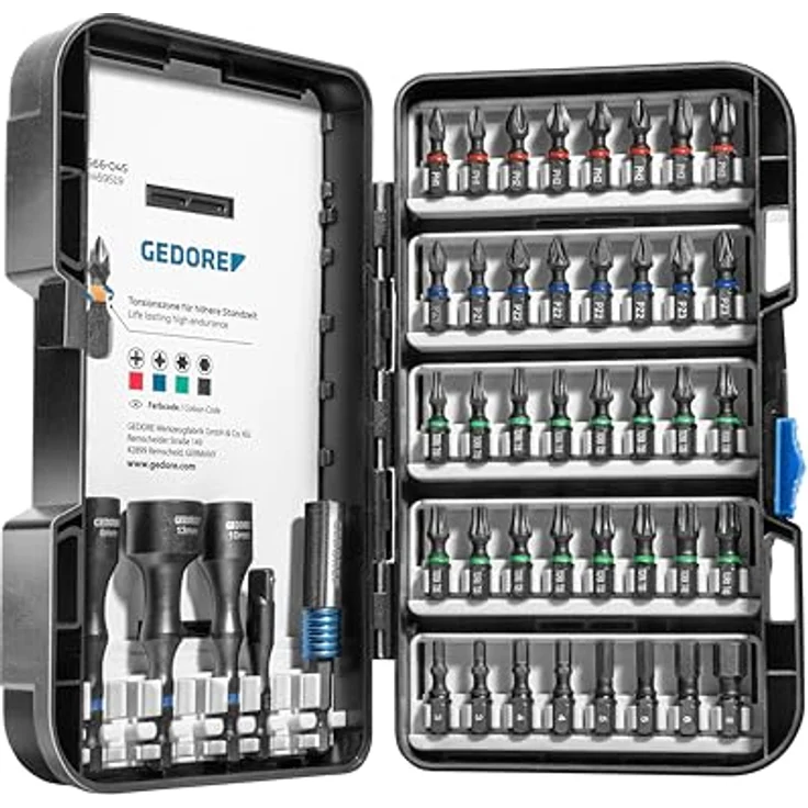 Gedore 666-045 Bit-Set, 45-teiliges Sortiment mit Torsionszone und 1/4" Vierkant-Adapter zur Profilerkennung – Bild 3