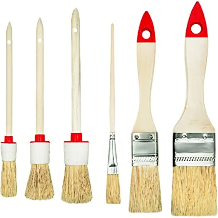 M7 Set mit 6 Pinseln 3 flach 3 rund 0 "1,5" 2 "4" 6 "Serie 04 für Malerarbeiten mit Farben und Lacken gleichmäßige Abdeckung Naturborsten