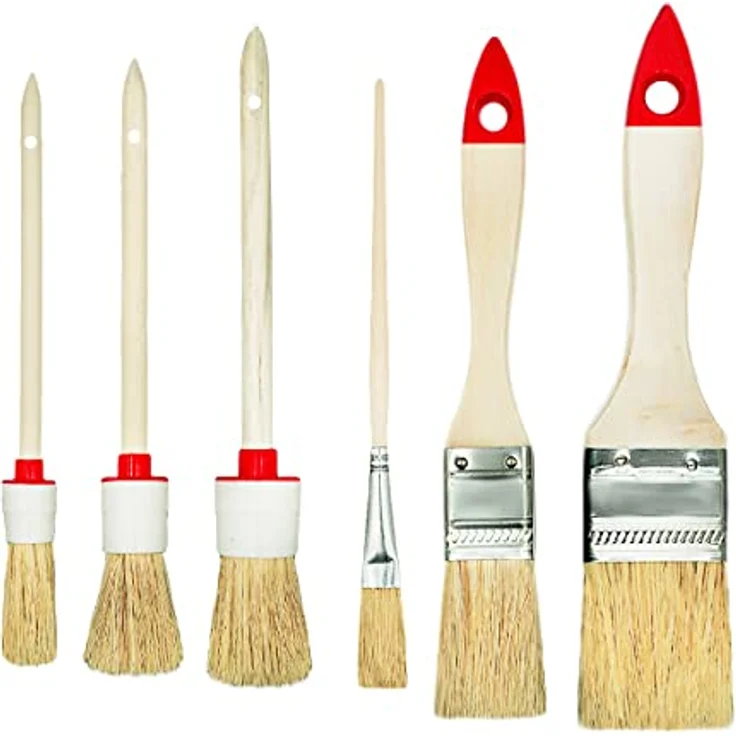 M7 Set mit 6 Pinseln 3 flach 3 rund 0 "1,5" 2 "4" 6 "Serie 04 für Malerarbeiten mit Farben und Lacken gleichmäßige Abdeckung Naturborsten – Bild 1