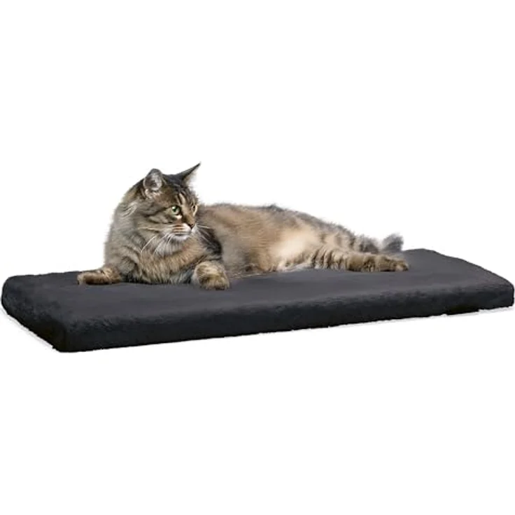Beeztees Moza Fensterbankkissen, Plüsch Tierbett mit rutschfester Unterseite, anthrazit, 65 x 27 x 3 cm – Bild 1