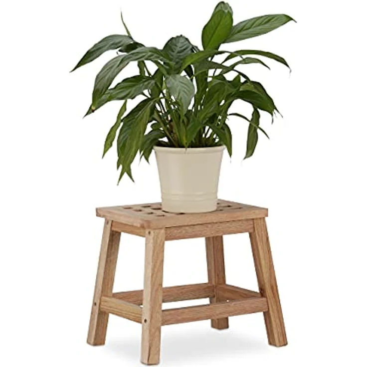 Relaxdays - Tritthocker Holz, Fußbank aus Naturholz, niedriger Blumenhocker für Töpfe, HBT: 25,5 x 29,5 x 22 cm, natur – Bild 2