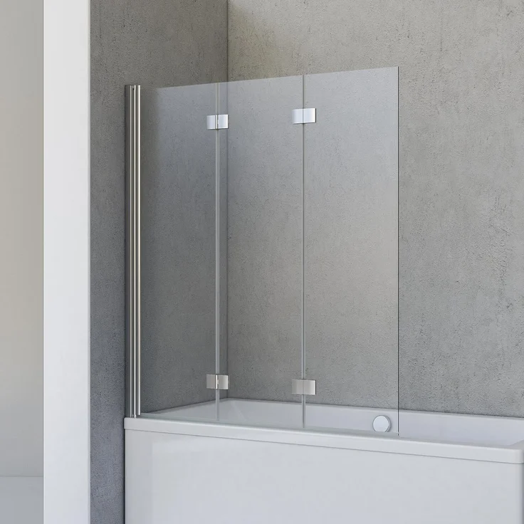 Schulte Badewannenfaltwand Valet, 5 mm Sicherheitsglas, 3-tlg, BxH: 130 x 142 cm, eckige Scharniere, Chromoptik – Bild 1