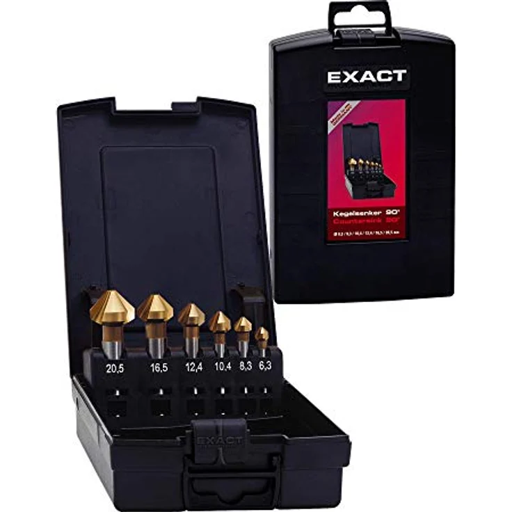 Exact 05567 Kegelsenker Set, Ø 6,3-20,5mm, 90° HSS, TIN-Beschichtung, DIN 335C – Bild 2