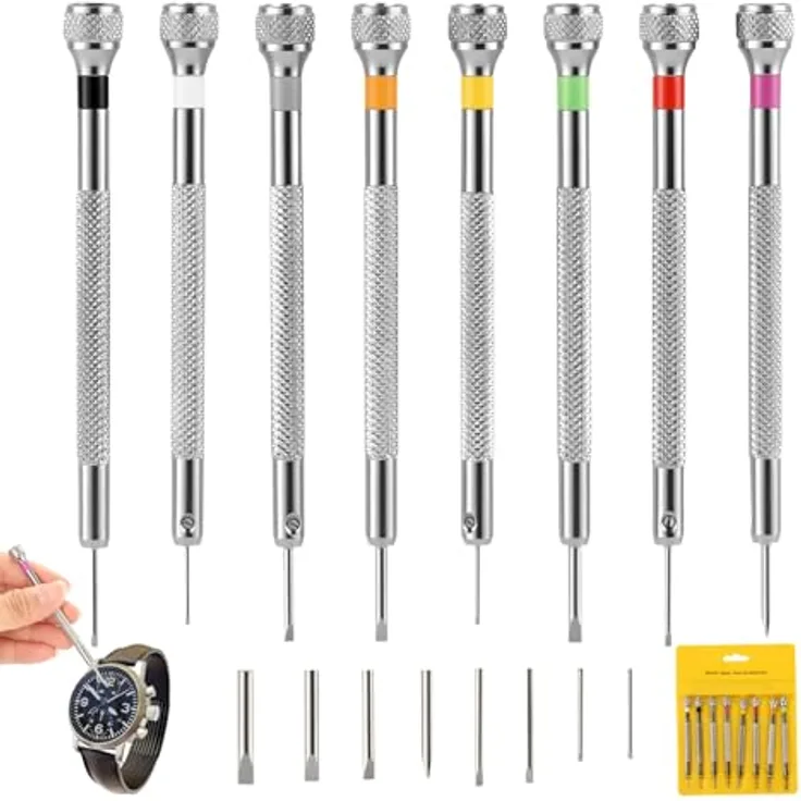 AiQInu Präzisions-Schraubendreher-Set, 8-teiliges Uhrmacher-Werkzeug mit Entmagnetisierer, Schlitz-Schraubendreher für Uhren, Brillen, Handys und Elektronik-Reparaturen
