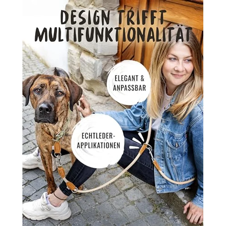 Rudelkönig Führleine Emma 2,30m, Verstellbare Hundeleine für mittelgroße & große Hunde, Elegante Tauleine in Creme mit hochqualitativem Kletterseil – Bild 5