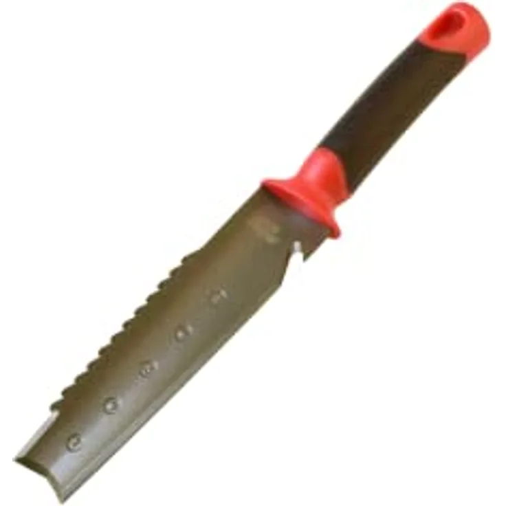 Root Slayer® Pflanzkelle Radius Unkrautjäter, multifunktionales Kohlenstoffstahl Werkzeug mit V-Klinge und Sägezähnen zum Wurzelschneiden, 35 cm