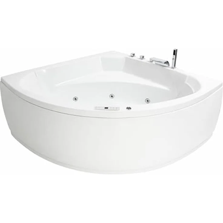 Basera® Whirlpool-Badewanne CLASSIC Indoor Eck-Whirlpool Badewanne Korfu 155 x 155 cm, LED, Touchpanel, Bluetooth, Radio, Hochglanz-Weiß – Bild 1