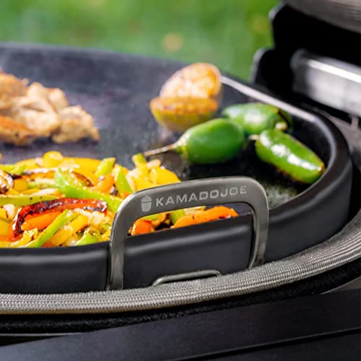 Kamado Joe Karbonstahl-Grillplatte für Big Joe Grills, Antihaftbeschichtet mit Edelstahlgriffen und Fettablauf – Bild 5