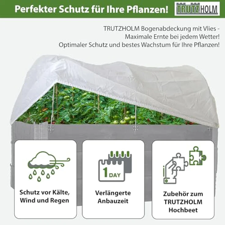 TRUTZHOLM Bogenabdeckung 120 x 80 cm, Hochbeet Abdeckung mit Vlies und stabilem Tunneldesign для optimalen Pflanzenschutz – Bild 2