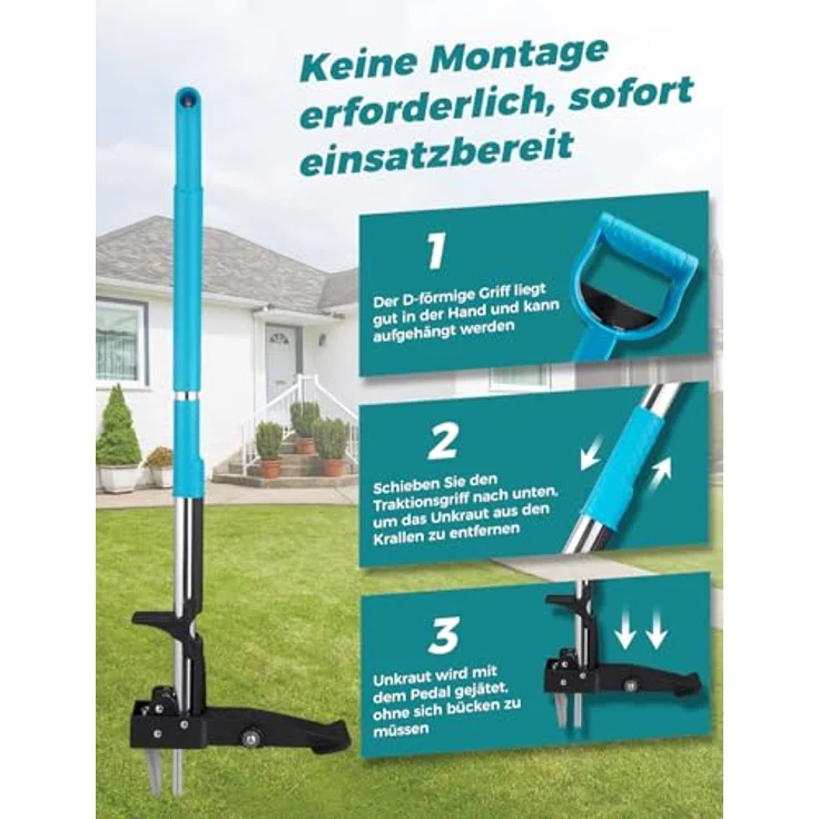 Yissvic HJ007-1 Teleskop-Unkrautstecher mit Stiel, 100-120 cm, hochfester Edelstahl, 4 Krallen, blau – Bild 5