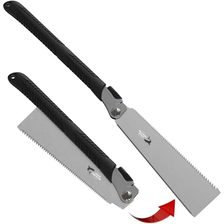 FAMEX 5523 Profi Japansäge Ryoba, 240mm Karbonstahl, zweiseitig fein/grob, 7-9/17 TPI, klappbar, Zugsäge für präzise Schnitte