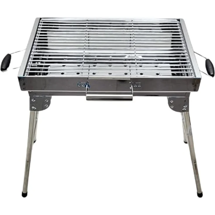 Grillpeter Holzkohlegrill Mangal Iskander Schaschlikgrill Edelstahl mit Grillrost, tragbar und rostfrei, Silber – Bild 3
