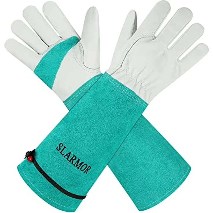 SLARMOR Gartenhandschuhe aus Leder, Dornensicher mit Unterarmschutz, lange Rindsleder Arbeitshandschuhe für Damen und Herren zum Beschneiden von Rosen – Bild 1