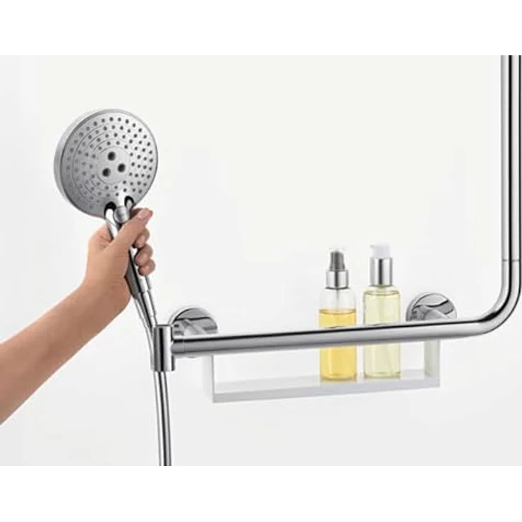 Hansgrohe Unica Comfort Bar 1100 mm R, Brausestange mit Haltegriff, Ablagekorb und verstellbarem Schieber, weiß – Bild 2