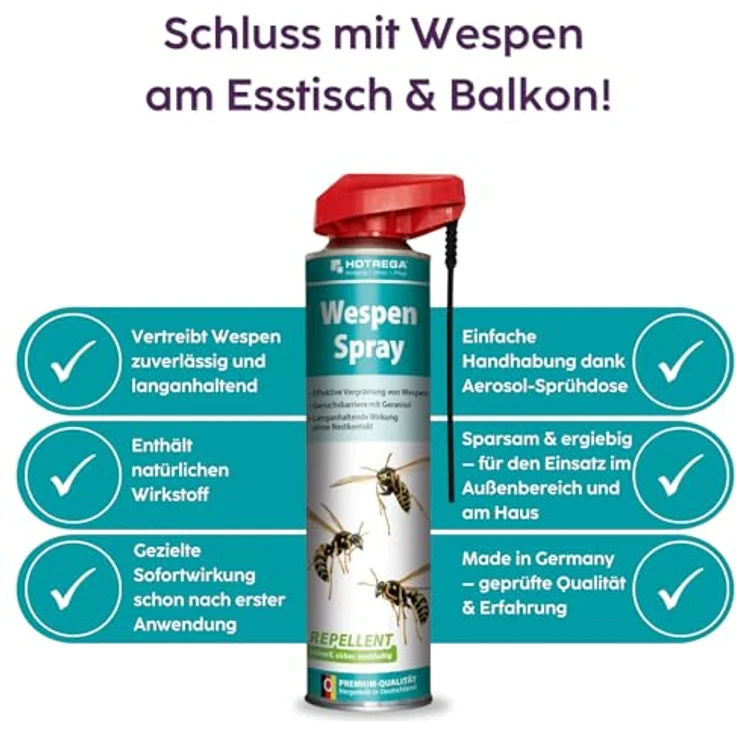 HOTREGA Wespen Spray Repellent 600 ml, effektive Wespenabwehr mit Geraniol für Haus, Garten, Balkon und Terrasse, langanhaltende Wirkung – Bild 2