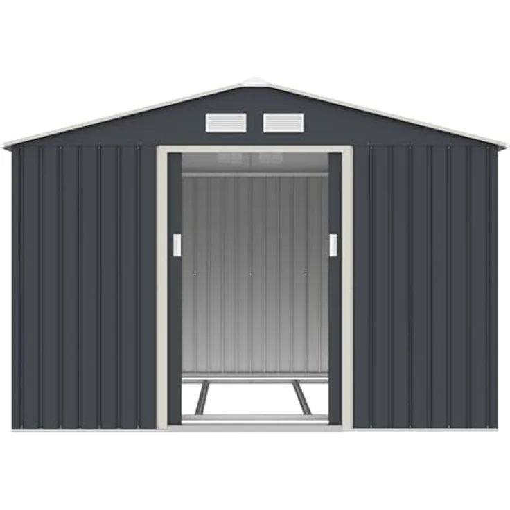 HATTORO S250 Metall Gerätehaus, 7,2 m² mit Satteldach und Bodenrahmen, Dunkelgrau – Bild 6