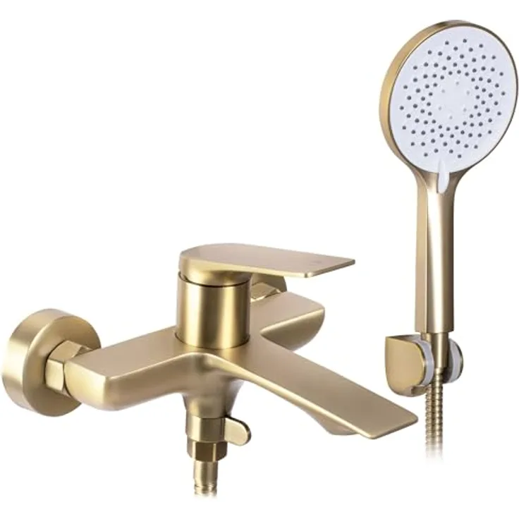 Rea Avalon Badewannenarmatur mit Handbrause, gebürstetes Gold, modernes Komplettset - 18,5X18,5X11,5CM