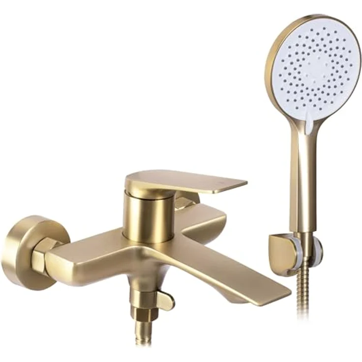 Rea Avalon Badewannenarmatur mit Handbrause, gebürstetes Gold, modernes Komplettset - 18,5X18,5X11,5CM – Bild 1