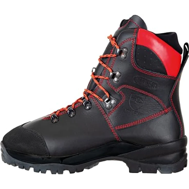 OREGON Schnittschutzstiefel Waipoua, Leder, wasserabweisend, Hitzebeständig bis 300 °C, Schwarz/Rot, Größe 46 – Bild 1