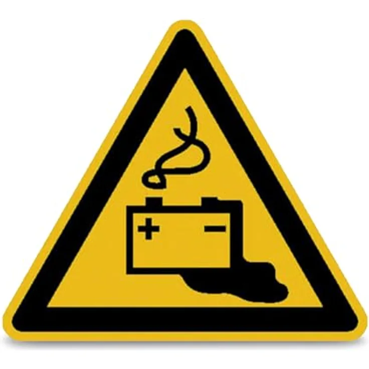 Betriebsausstattung24 Warnschild „Warnung vor Gefahren durch das Aufladen von Batterien“, 20 cm, Aluminium, geprägt, Symbol W026, Made in Germany