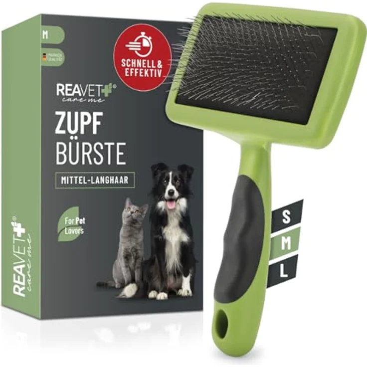 ReaVET Hundebürste, Katzenbürste, Zupfbürste für Langhaar Hunde & Katzen I Mittlere Rassen (M) I Entfernt sanft Unterwolle, Verfilzungen & Knoten I Haustier Bürsten – Bild 1