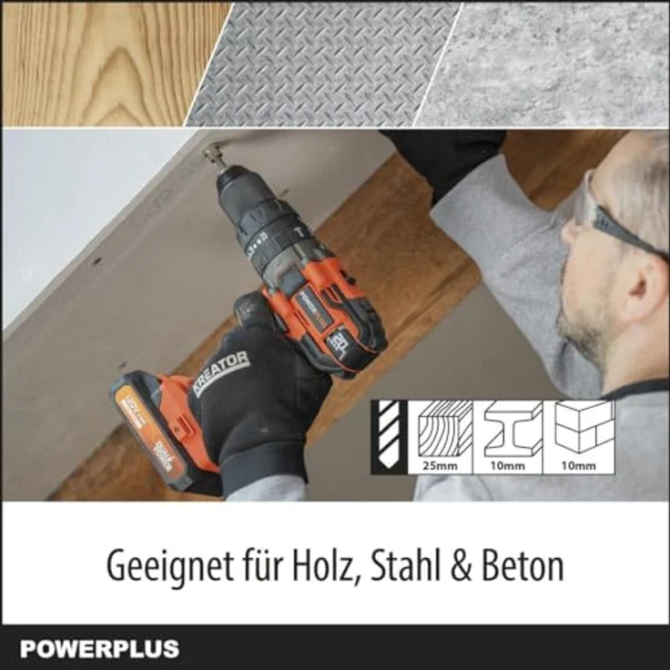 Powerplus Powdp15200, 20V Hammerbohrer mit 26 Drehmomentstufen, selbstspannendem Bohrfutter und LED-Leuchte für Holz, Metall und Beton – Bild 3