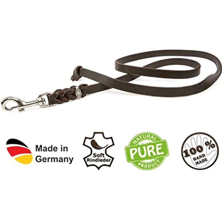 CopcoPet - Hundeleine Braun aus Premium Rindsleder - Weiche Schleppleine für Hunde mit Chromkarabiner - Geflochtene Fettlederleine ohne Handschlaufe - Hunde Zubehör Made in Germany (1m x 8mm) – Bild 3