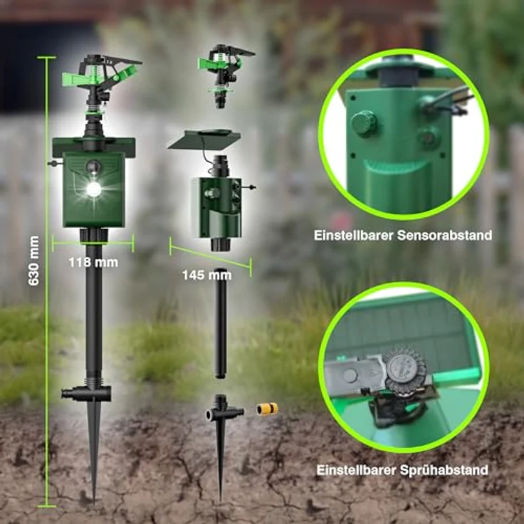 ISOTRONIC® Wasserstrahl Plus Licht Tiervertreiber Solar, Effektive Hunde-Katzen-Abwehr mit Bewegungsmelder, einstellbare Reichweite, IP65 Wetterfest, für Garten und Wildtierabwehr – Bild 3