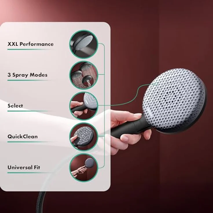 hansgrohe Duschbrause, Runde Handbrause mit drei Strahlarten, Anti-Kalk und wärmender Abdeckplatte, 10.30 l/min – Bild 2