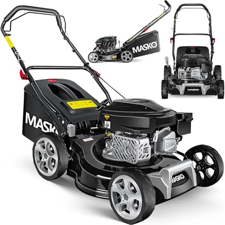 MASKO® Benzin Rasenmäher 5in1 mit Radantrieb, EasyClean Funktion, Mulch- und Seitenauswurf, 55 cm Schnittbreite, 8-fache Schnitthöhenverstellung, 4-Takt Motor, inkl. Fangkorb