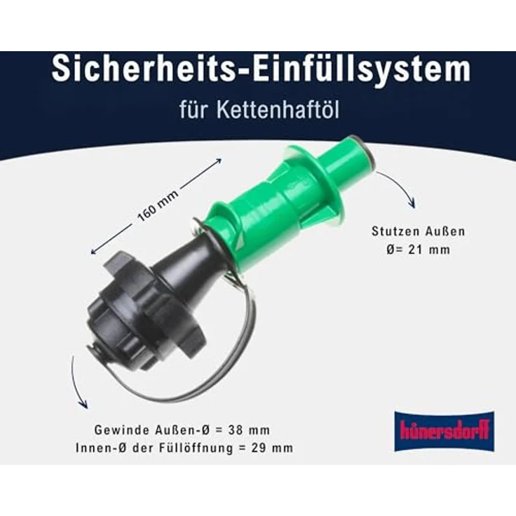 hünersdorff Kettenhaftöl Sicherheits-Einfüllsystem für PROFI ECO Doppelkanister, mit Füllstopp und integrierter Belüftung, E10 geeignet, Made in Germany – Bild 3